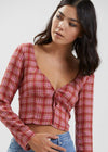 AFENDS WOMENS JEMMY RECYCLED LONG SLEEVE TOP - RED - SALE ($80 TO $60)