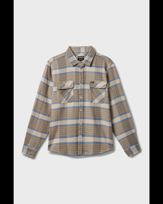 BRIXTON BOWERY L/S FLANNEL - WHITE / SAND / BLUE HEAVEN