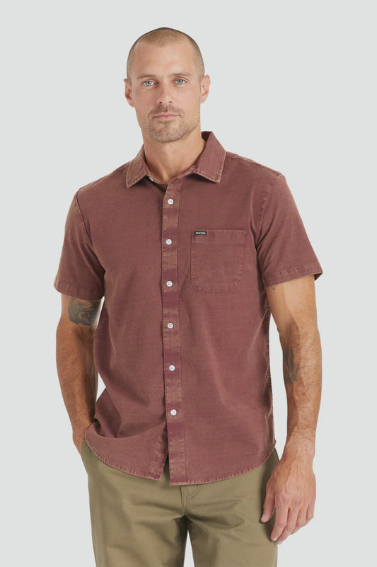 BRIXTON CHARTER OXFORD S/S SHIRT - MAHOGANY SUN WASH