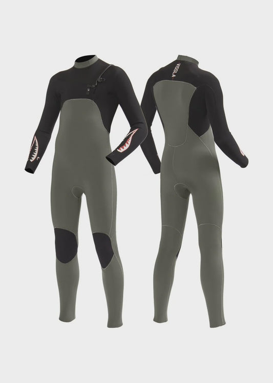 VISSLA 7 SEAS BOYS 3-2 FULL CHEST ZIP WETSUIT - WARBIRD