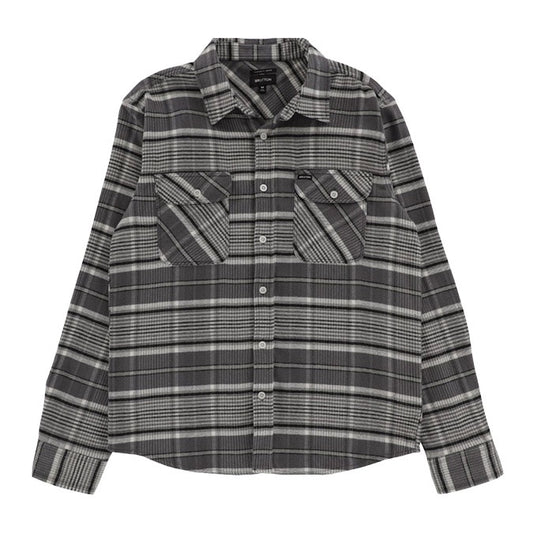 BRIXTON BOWERY STRETCH L/S FLANNEL - CHARCOAL/LIGHT GREY/BLACK