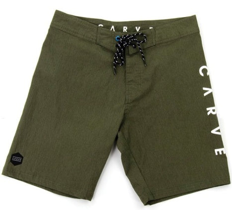 CLEARANCE NO RETURNS - CARVE PUCKER UP BOARD SHORT WITH LOGO PRINT ON LEFT LEG