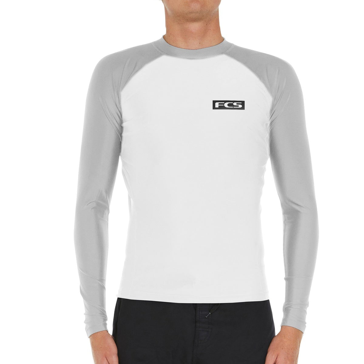 FCS ESSENTIAL L/S MENS RASH VEST - WHITE / GREY