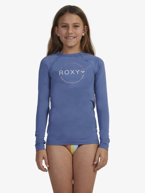 ROXY GIRLS BEACH CLASSICS LS LYCRA RASHIE - BIJOU BLUE