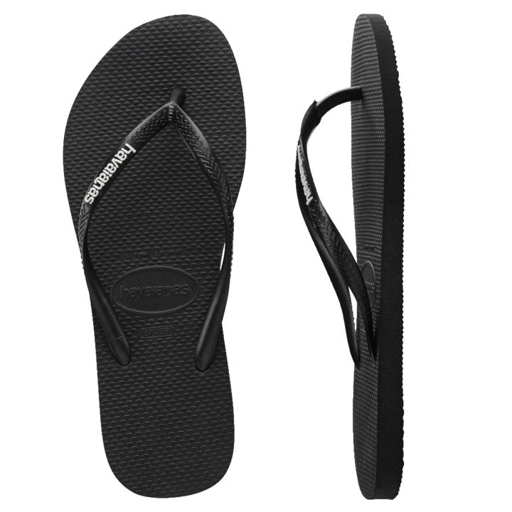 HAVAIANAS WOMENS SLIM RUBBER LOGO WOMENS - BLACK/WHITE