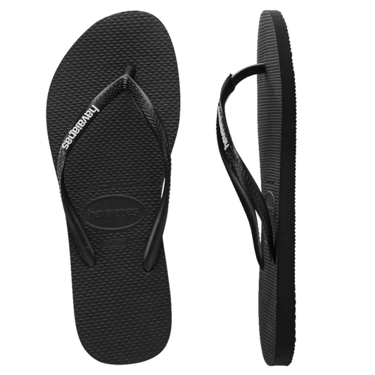 HAVAIANAS WOMENS SLIM RUBBER LOGO WOMENS - BLACK/WHITE