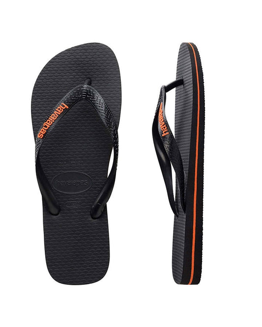 HAVAIANAS MENS RUBBER LOGO BLACK/ORANGEHRLL5578