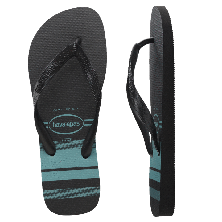 HAVAIANAS MENS TOP BASIC FC THONGS - BLACK BLUE AQUA STRIPE