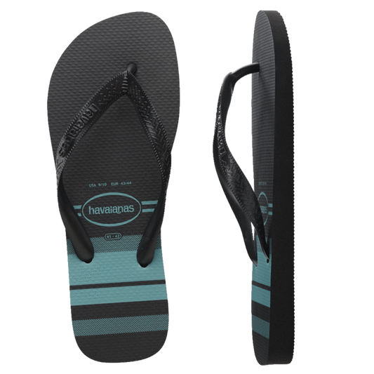 HAVAIANAS MENS TOP BASIC FC THONGS - BLACK BLUE AQUA STRIPE