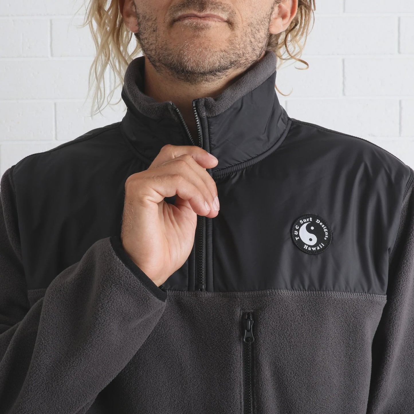 T&C LOS CABOS 1/4 ZIP FLEECE JUMPER - CHARCOAL