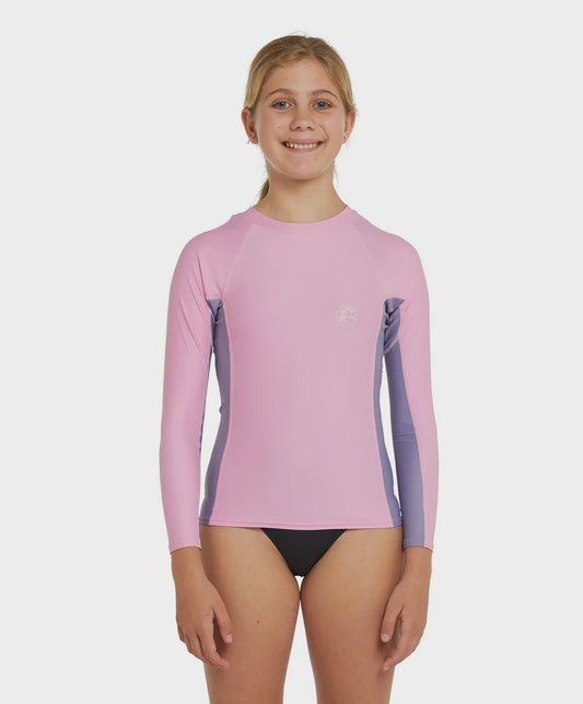 ONEILL GIRLS CLASSIC UV LS RASH VEST - PINK/MIST