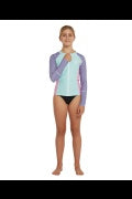 ONEILL GIRLS BAHIA FZ LS RASH VEST - SEAFOAM/MIST/PINK