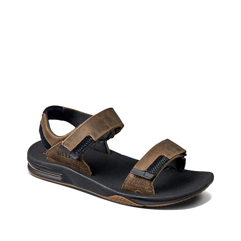 REEF FANNING BAJA LEATHER SANDALS - BLACK/BROWN