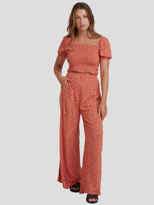 ROXY SIDE BY SIDE WIDE LEG PANTS - GINGER SPICE - SALE ($89.99 TO $63) NEW DOTS