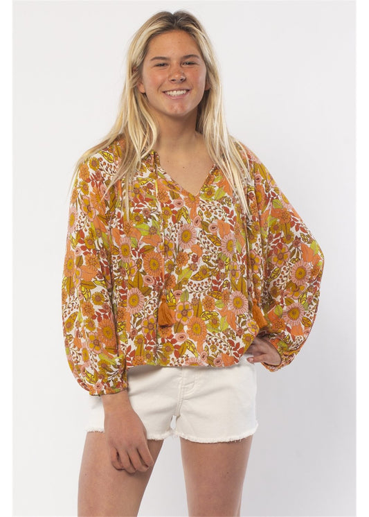 SISSTREVOLUTION BRIDGETE L/S WOVEN TOP - SEA SALT - SALE ($69.99 TO $50)