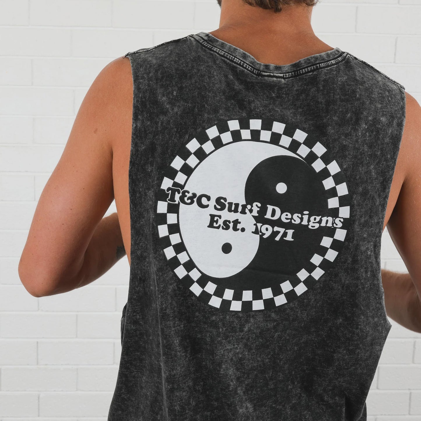 T&C ICON CHECKER MUSCLE TEE - ACID BLACK