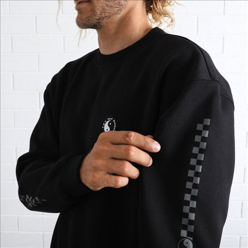 T&C CHECKER CREW FLEECE - BLACK