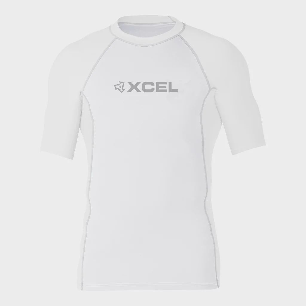 XCEL MEN'S PREMIUM STRETCH S/S PERFORMANCE FIT UV RASH TOP - WHITE