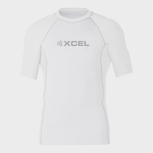 XCEL MEN'S PREMIUM STRETCH S/S PERFORMANCE FIT UV RASH TOP - WHITE