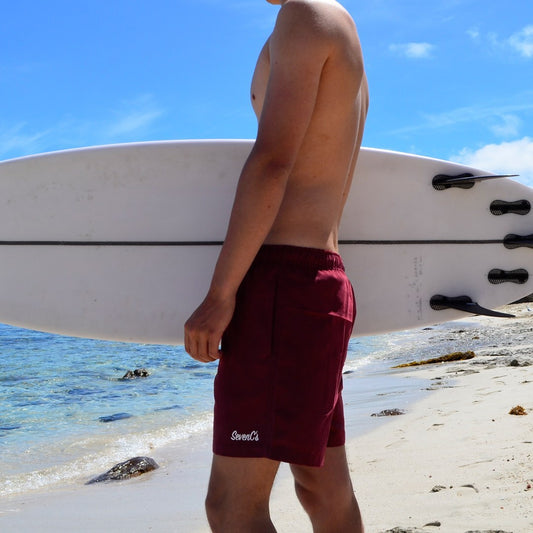 SEVENC'S ELASTIC WAIST BOARDSHORTS - BURGANDY