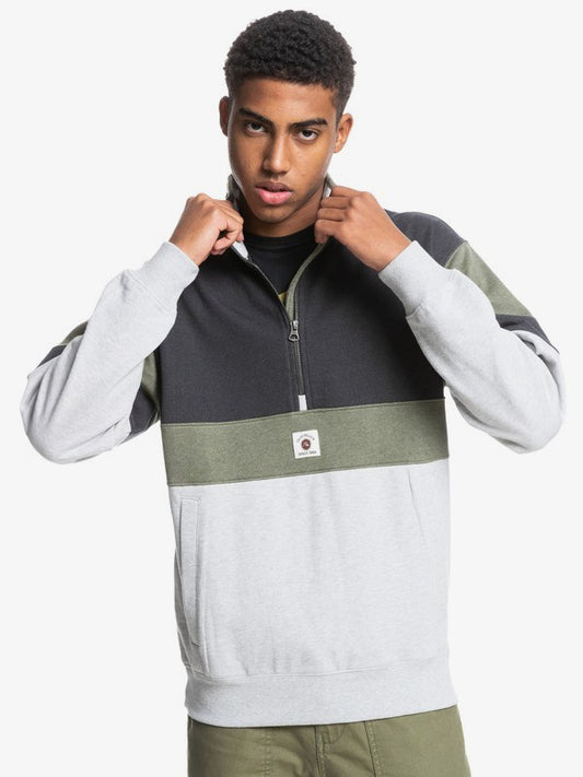 QUIKSILVER MENS COLORBLOCK RECYCLED FLEECE SWEAT SHIRT - GREY - SALE