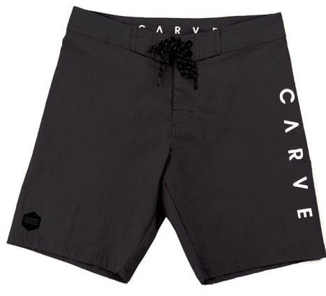 CLEARANCE NO RETURNS - CARVE PUCKER UP BOARD SHORT WITH LOGO PRINT ON LEFT LEG - BLACK