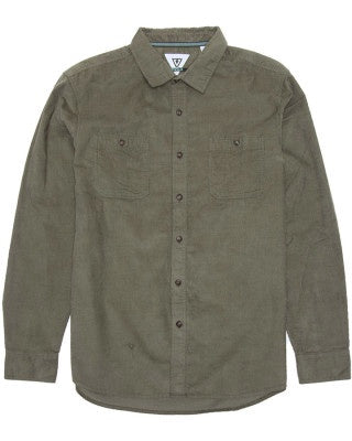 VISSLA OUTSIDER LS CORDUROY SHIRT - OLIVE