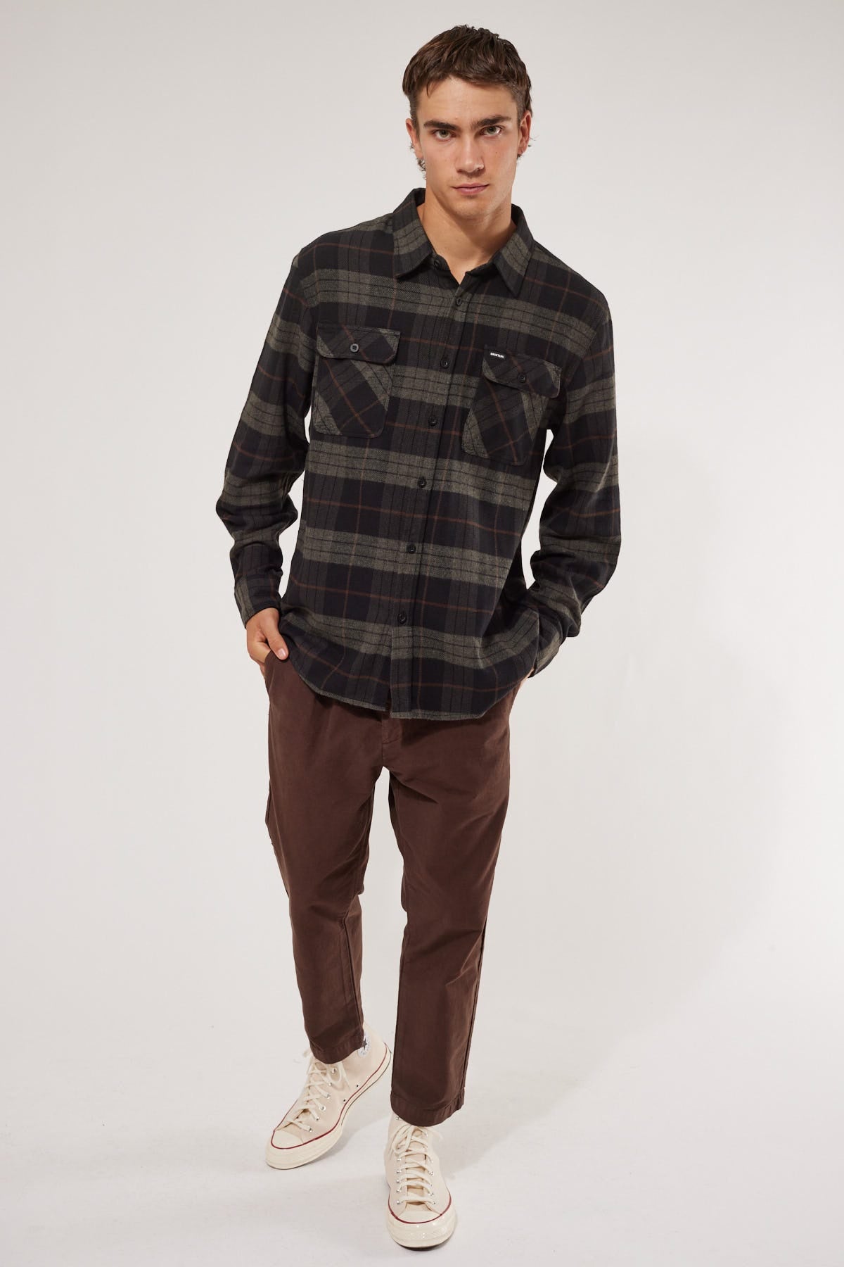 BOWERY L/S MENS FLANNEL SHIRT - BLACK/CHARCOAL