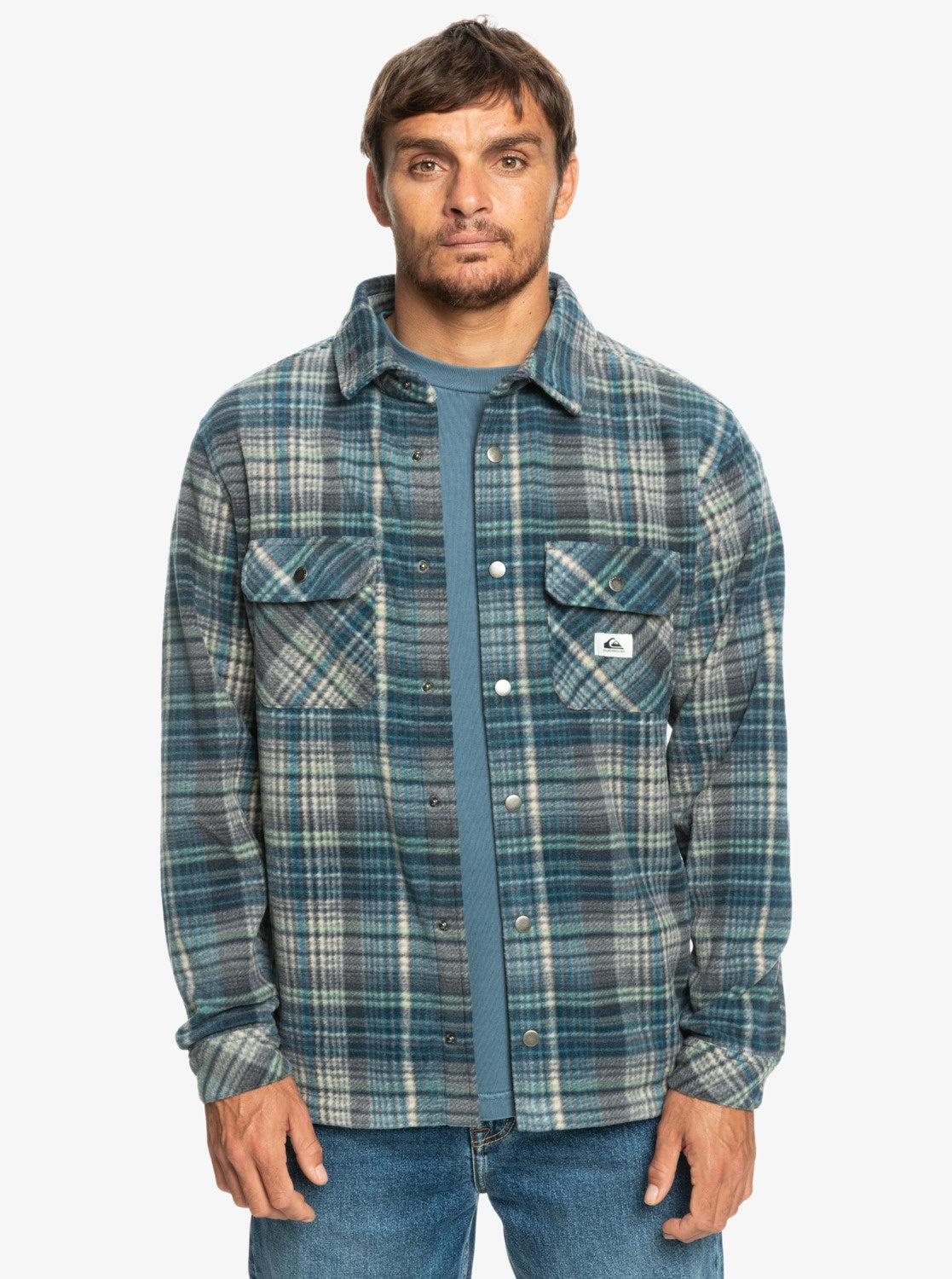 QUIKSILVER MENS SURF DAYS LONG SLEEVE FLEECE SHIRT -  MIDNIGHT NAVY PLAID