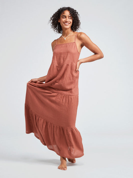 ROXY FLORAL WAY MAXI DRESS - RUSTIC BROWN