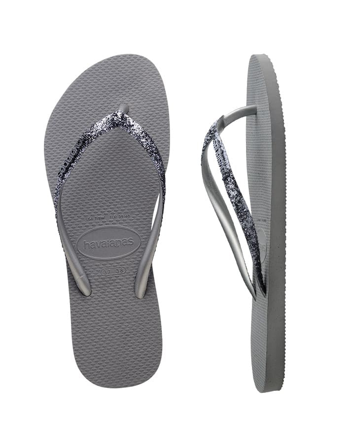 HAVAIANAS WOMENS SLIM METALIC LOGO GLITTER II - STEEL GREY