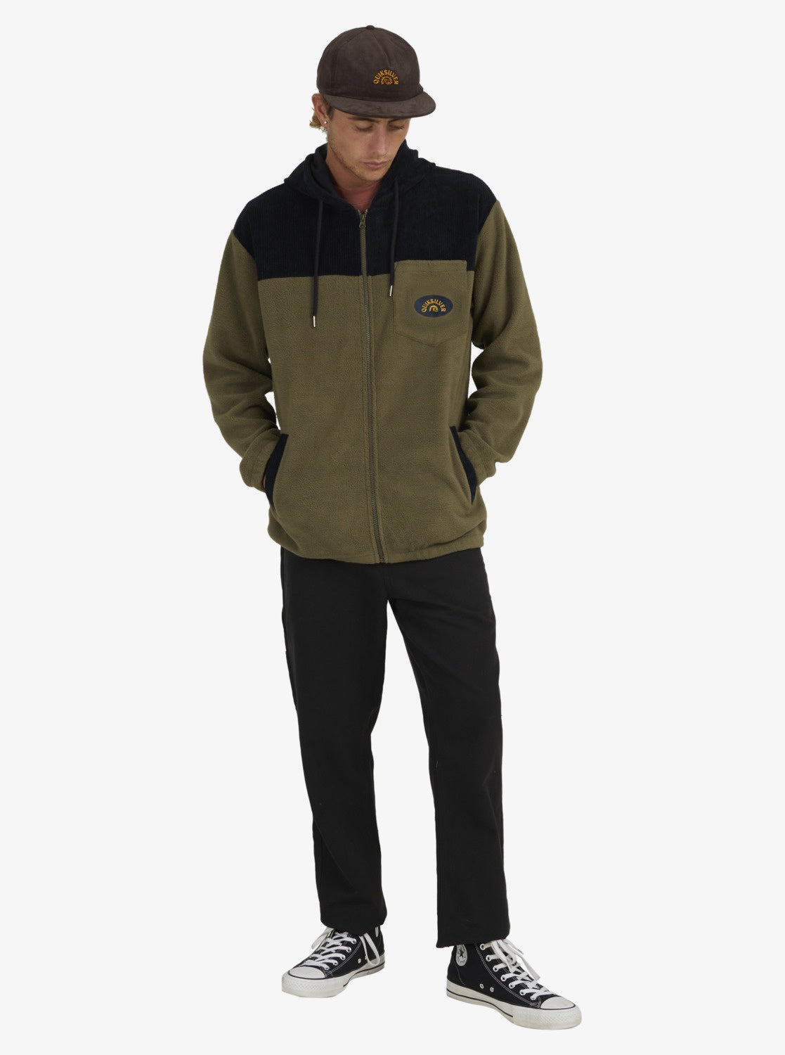CLEARANCE - QUICKSILVER MENS RURAL HALF ZIP HOODIE - CREO