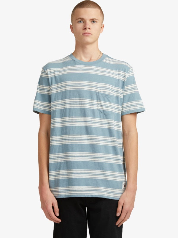 QUIKSILVER MENS SLUB LINES TEE - CITADEL BLUE